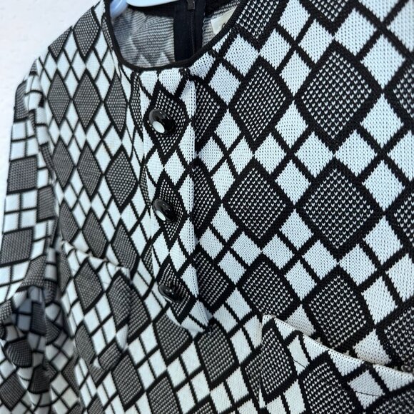 Goldworm Vintage 60s Mini Dress Black White Knit Polyester Size 10 Mod Retro - Picture 6 of 11